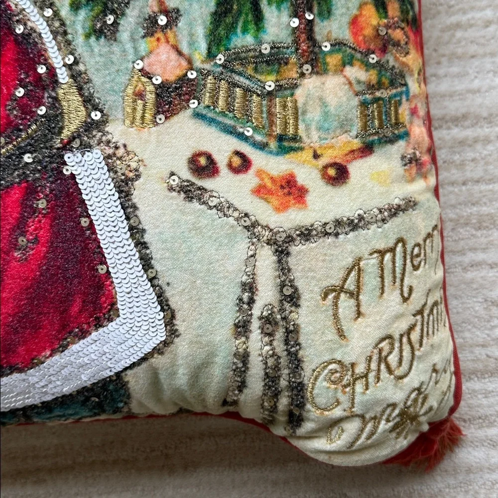 John Derian Target 2025 Santa Pillow Embroidered Holiday Christmas Tree 18”x18”